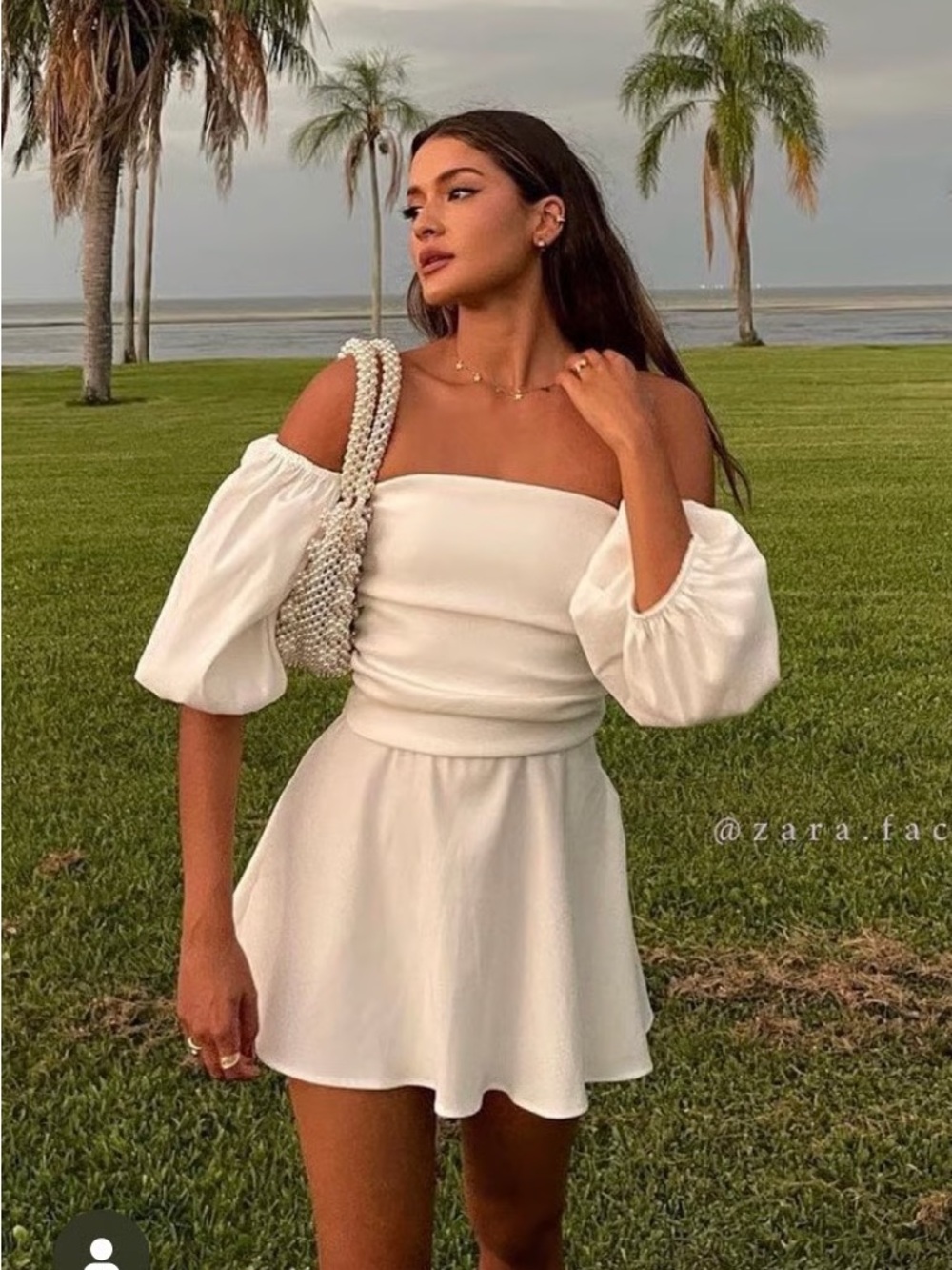 Zara White Off-Shoulder Mini Dress with Puff Sleeves